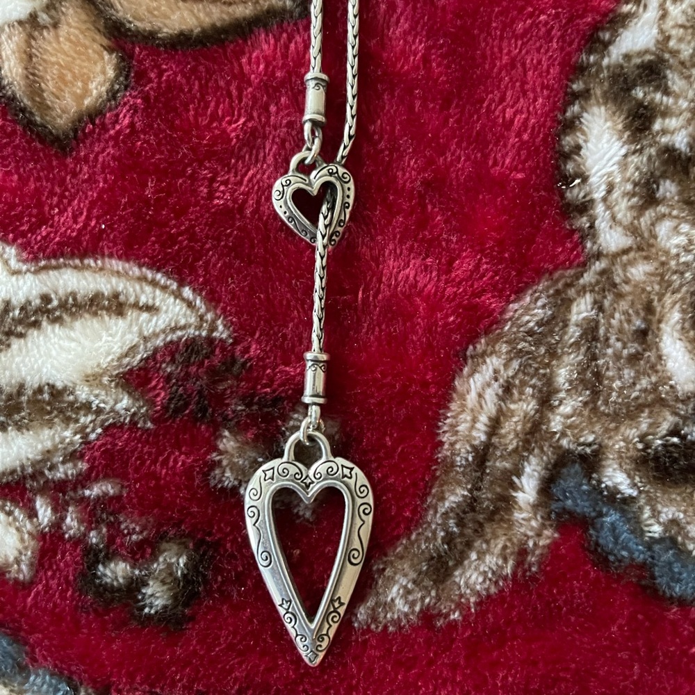 Brighton Silvertone Open Heart Adjustable  Necklace with Two Hearts - Vintage.